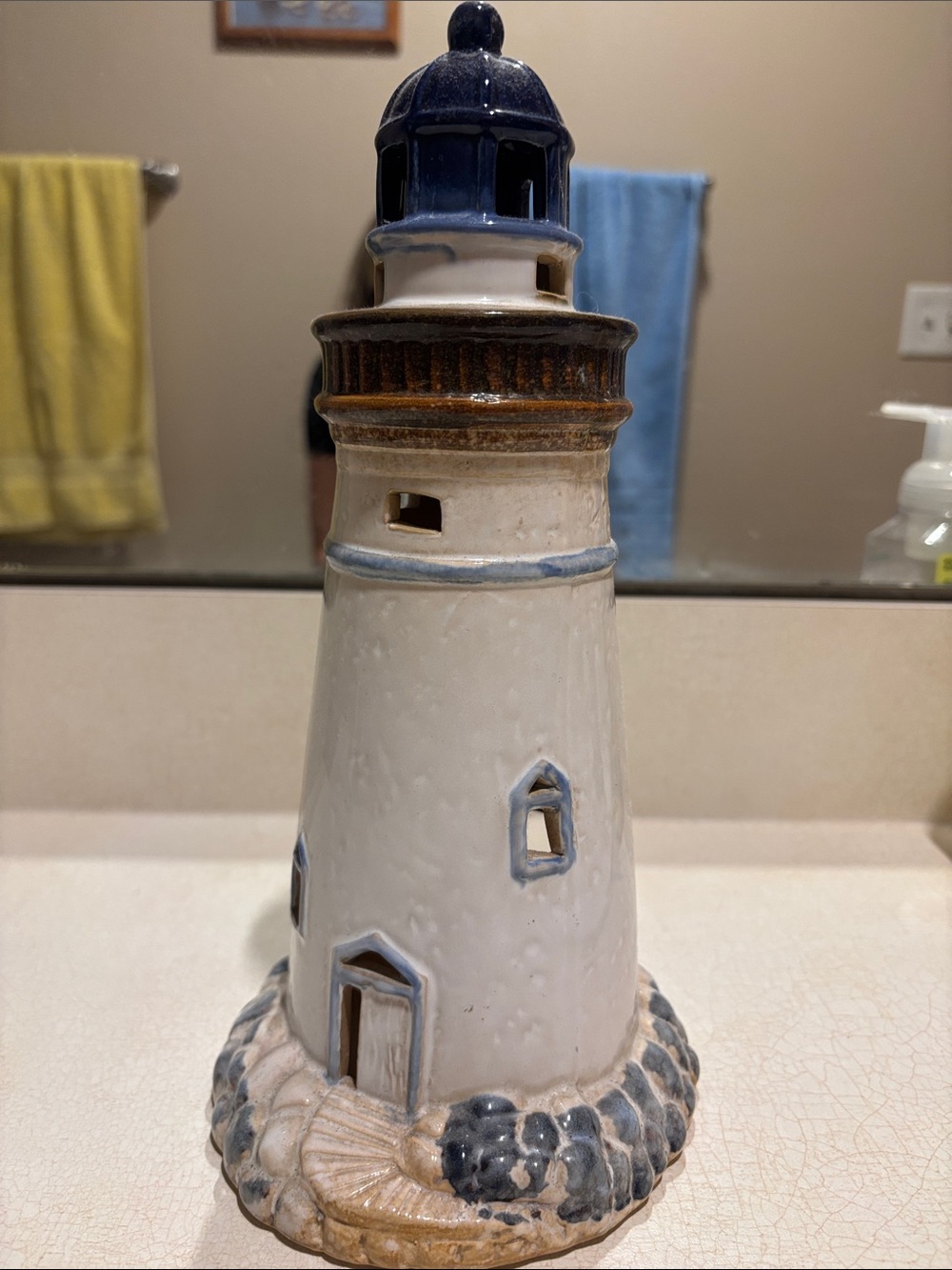 Ceramic Lighthouse Accent - Tea Light Candle Holder